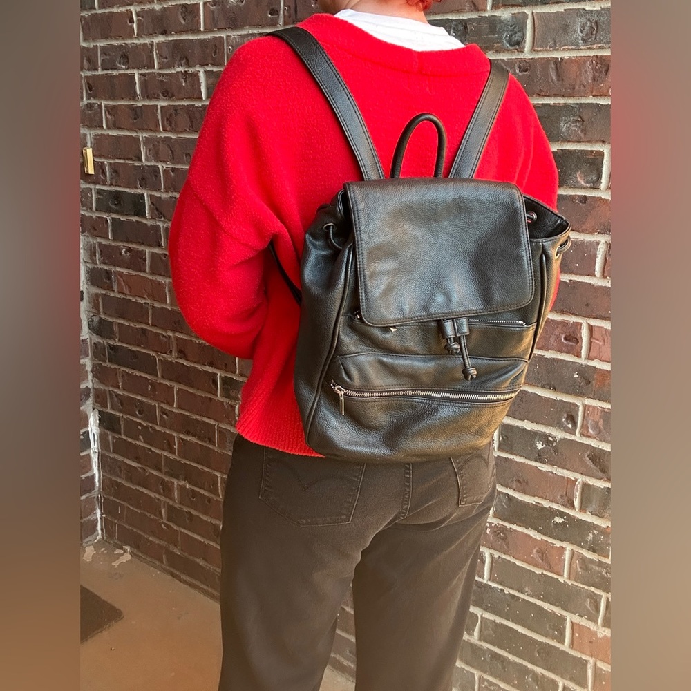 Black Leather Backpack - Women